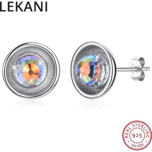 LEKANI Crystals From SWAROVSKI Colorful Ball Beads Stud Earrings Piercing S925 Silver Fine Jewelry For Women Girls Trendy Gifts