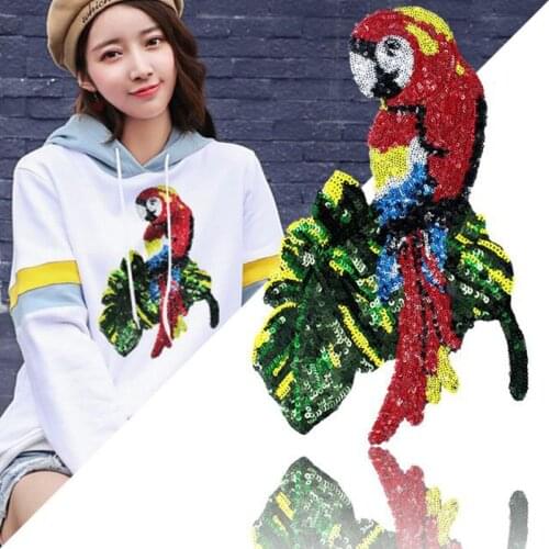 Shidao 1pcs New parrot sequined Embroidery lace applique paillette fabric sweater clothes patch stickers t-shirt diy decoration