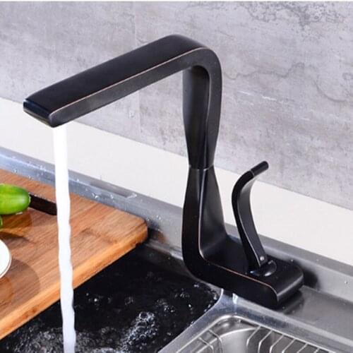 Basin Faucets Black Brass Unique Appearance Design Faucet 360 Degree Rotate Deck Mounted Cold Hot Water Crane Sink Mixer Taps