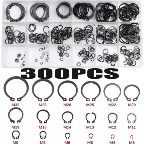 300Pcs/Set 18 Sizes Metal Circlip O-Ring Washer Seals Internal & External Snap Retaining Ring Circlip M3-M32 Assortment Kit