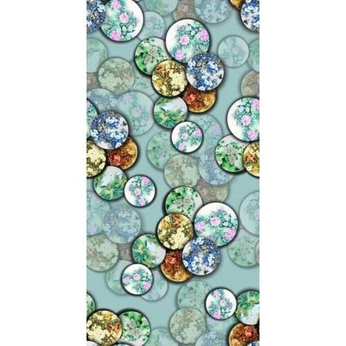 Telas 97% silk 3% spandex green circular flowers print silk satin fabric for dress shirt cloth scarf stretch fabric Japan tissu