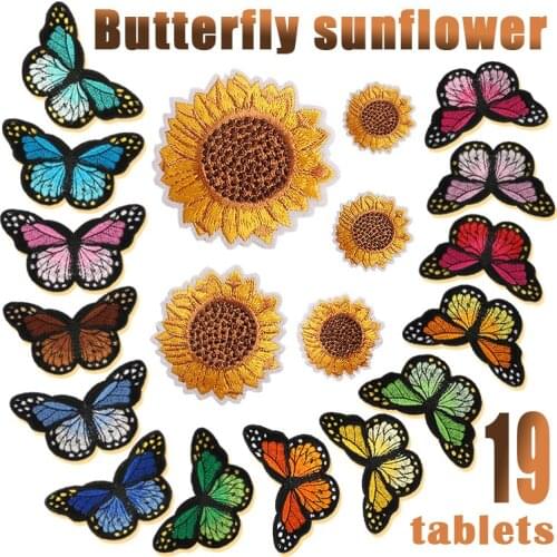 Butterfly Embroidery Cloth Stickers Sunflower Iron on Patch Thermo Adhesive Badges Kids Clothes Appliques Patches Decorations