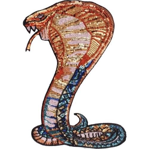 GUGUTREE embroidery Sequins big snake patches animal patches badges applique patches for clothing JW-61