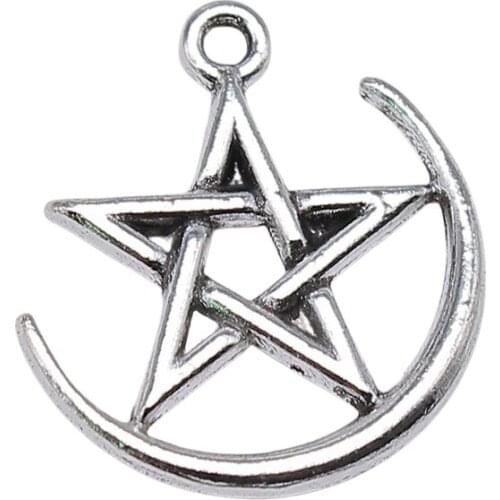 WYSIWYG 20pcs Antique Silver Color Star Pentagram Charms Geometric Amulet Pendant Accessories Making Necklaces Bracelet 16x17mm