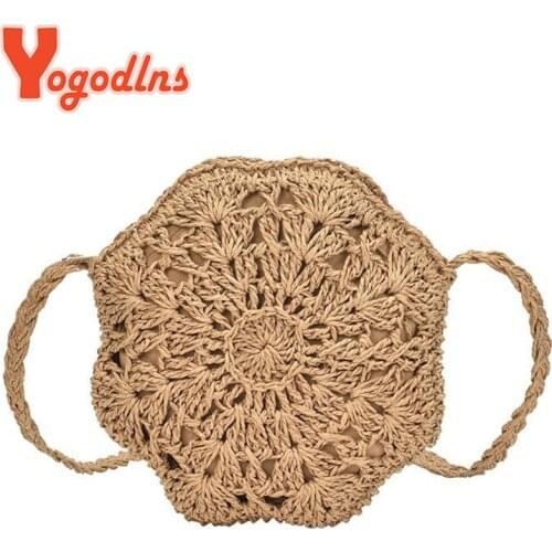 Yogodlns Summer Straw Bag Women Octagon Weave Crossbody Bag Hollow out Vacation Bag Bohemia Rattan Shoulder Bag Daily Handbag