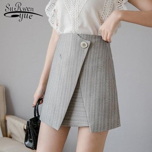 Korean Irregular Lady Skirt Female High Waist A-line Mini Skirt Vintage Casual Women Striped Skirt Elegant Spring Skirt 8034 50