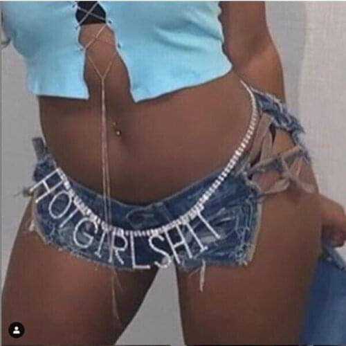 Fashion Hotgirlshit Belly chain Waist Woman Full Rhinestone Shining Body Jewellery Sexy Letter Geometry Beach Nightclub Gift
