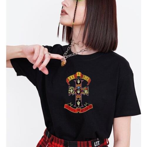 Guns N Roses Rock Punk Style Music Graphic Streetwear Women Tops Harajuku T Shirts Gothic Fashion Oversized T Shirts O Neck Tees