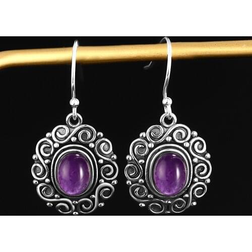 6x8MM Oval Amethyst Drop Earrings for Women 925 Sterling Silver Moonstone Charoite Beads Earring Party Engagement Wedding Gift