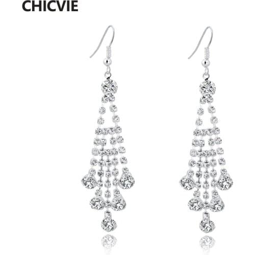 CHICVIE Custom Personalized Silver Vintage Earrings For Women long crystal Wedding Fashion Jewelry Statement Earrings SER150056