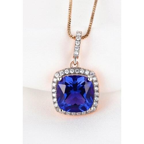 925 Sterling Silver Pendant Necklace For Women Tanzanite Created Gemstone Luxury Wedding Fine Jewelry Accessory Rose Gold Plated