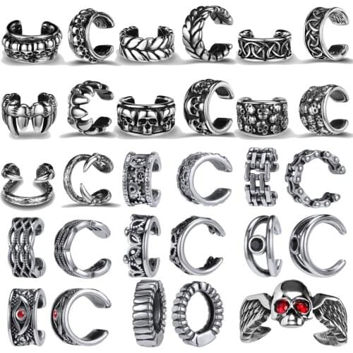 ZS Punk Rock Fake Earring Gothic Skull Earring Clip on Jewelry for No Piercing Men Skeleton Devil Eye Helix Earring Fake Jewelry