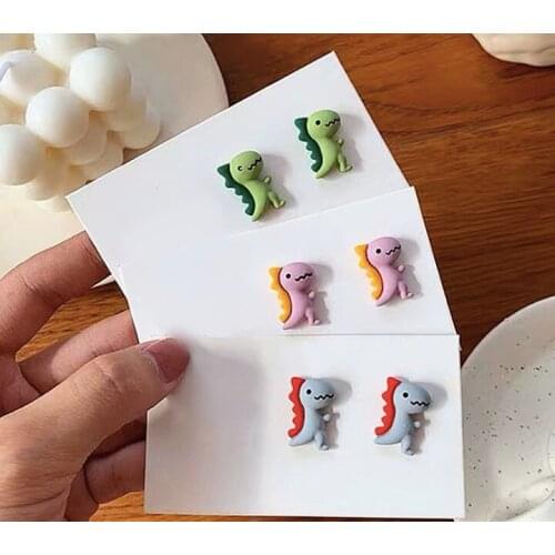 Kawaii Lovely Resin Dinosaur Stud Earring Frosting Polychrome Stainless Steel Statement Earrings For Women