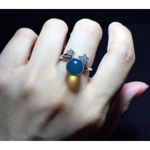 100% real 925 sterling silver inlaid 10mm blue amber ring natural amber rings 925 rose gold nickles women 925 open ring rings