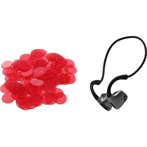100Pcs Clear Red Plastic Bingo Chips 1.9cm & 1x R9 Bone Conduction Bluetooth 5.0 Wireless Stereo Headsets Headphones