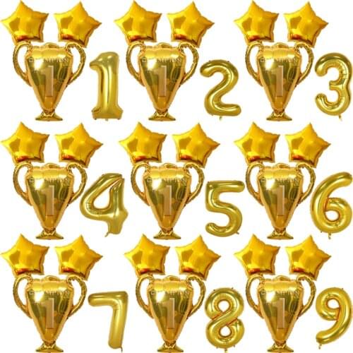 4pcs/set Gold Champion Prize Sport Balloons Soccer Number Football Trophy Boys Birthday Games Toys Party Decorations Supplies
