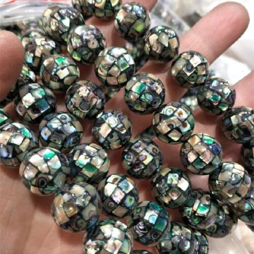 48pcs natural abalone shell beads faceted round shape saltwater shell loose beads size 8mm black white natural shell 15.5 inches