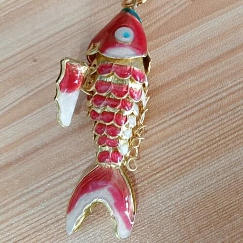 5pcs Big Handwork Enamel Colorful Koi Fish Keychain Cute Cloisonne Lifelike Swing Carp Keyring Party Favors Guests Gift with box