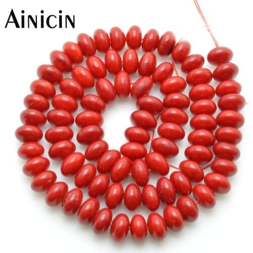 5pcs High Quality 5x8mm UFO Roundel Shape Red Coral Beads 16'' Jewelry Making Materials