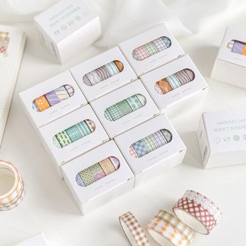 5Pcs/Set Hand Account And Paper Tape Set Kawaii Base Solid Color Grid Border Sticker Masking Paper DIY Diary Photo Album Planner