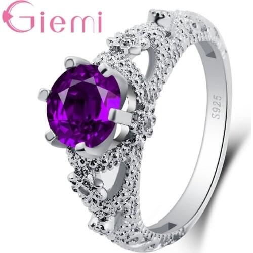 White/Purple Option Engagement Rings for Women Silver Original Jewelry Elegant Flower Wedding Party Bague Female