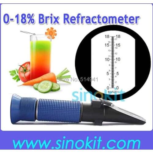 Free Shipping ABS Cheap Plastic Hand-held Brix Refractometer Brix 0-18% P-RHB-18ATCBlue