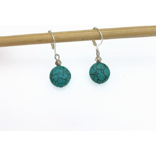 12mm Coin Shape Turquoise Earring FoLisaUnique Dangle On Silver Lever Back Ear Jewelry For Women Girl Gift