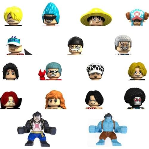 17PCS/Sets Building Blocks Anime Series Bricks ONE PIECE Luffy Chopper Sanji Brook Nico Zoro Nami Usopp Franky Figures Heads Toy