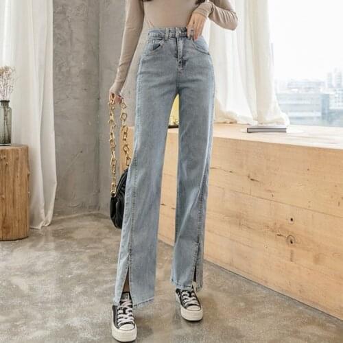 Split jeans womens loose straight-leg pants trousers 2021 spring new high-waist Korean pants trend straight leg jeans