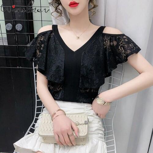 Summer Korean Clothes T-shirt Fashion Sexy Off Shoulder Ruffles Women Tops Bottoming Shirt Rutterfly Sleeve Tee New 2021 T13106A
