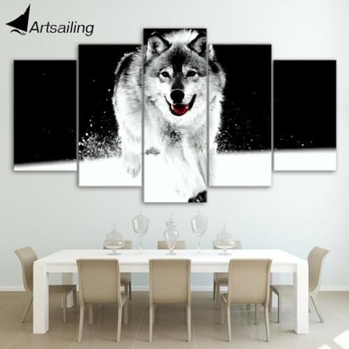 HD Printed 5 piece canvas art wolf canvas art wolf running in snow painting decorative pictures Free shipping/ny-4505