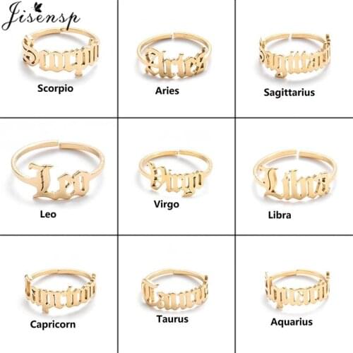 Jisensp 12 Constellation Simple Adjustable Rings for Women Birthday Friendship Jewelry Gift Stainless Steel Zodiac Letter Rings