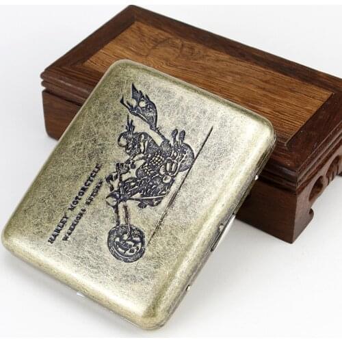 Classic Metal Cigarettes Case Open-Close Style Smoking Box Cigarette Box 20pcs Capacity Smoking Case Motorcycle Cigarette Case