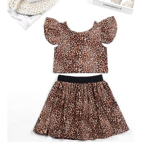 Kids Girls Leopard Clothes Sets Short Sleeve Tops Skirts 2Pcs Set Clothing Set 2021 New Arrival Children Clothing Sets For 2-6Y