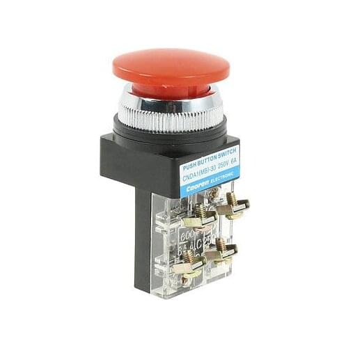 Red Mushroom Head 1NC 1NO 4-Terminal Maximum 600V Botton Switch 6A AC 250V