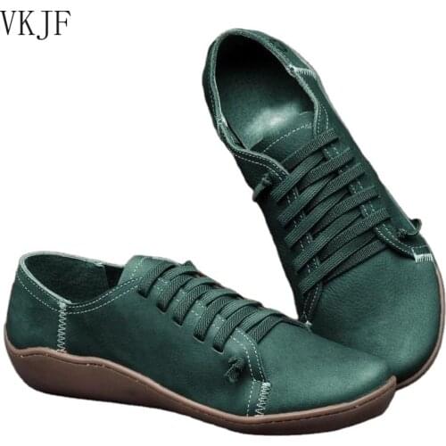 Spring Woman Vulcanize Shoes Vintage Pu Leather Sports Sneakers Large Size Casual Flat Loafers Women Lace-up Footwear