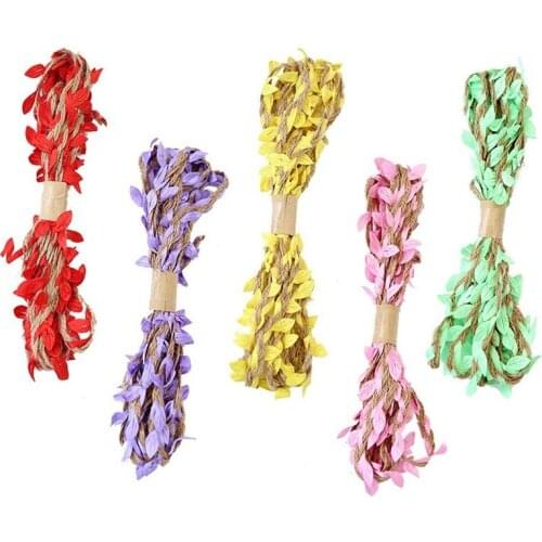 100meters Burlap Leaf Ribbon Natural Jute Twine with Artificial Leaves Trim Rope for DIY Crafts and Party Home Decorations