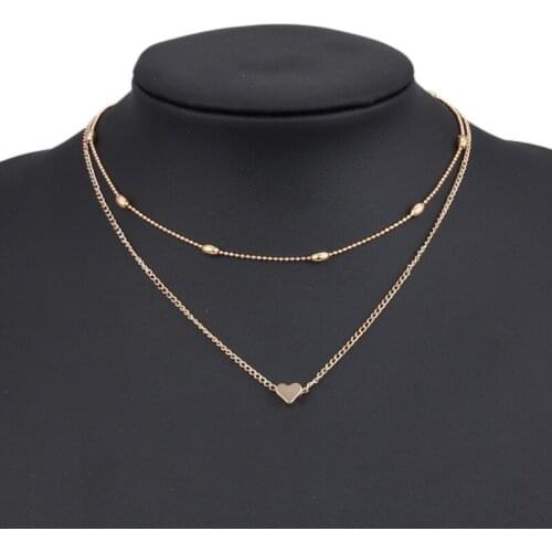 Love Heart Necklaces & Pendants Double Chain Choker Necklace Jewelry Wholesale