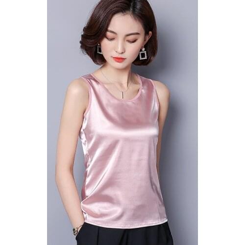 2021 Summer Women Tank Top Satin Basic Solid Women Camisole Style Sexy Sleeveless Vest O-Neck Casual Loose Female Tops