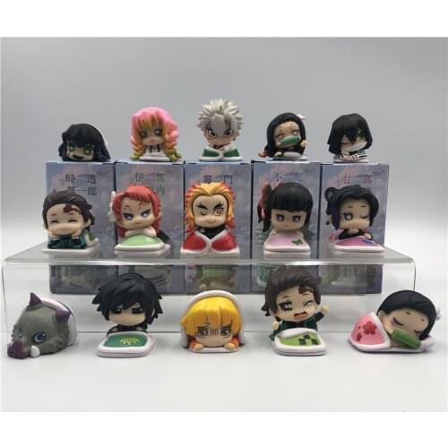 5PCS/Set Demon Slayer Kimetsu no Yaiba Kamado Tanjirou Nezuko Zenitsu Giyuu Inosuke Cute Sleeping Action Figure Model Toy