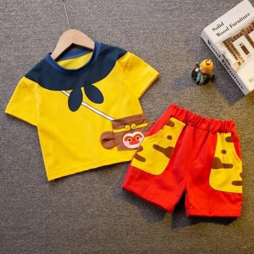 Fashion Summer Children go out clothing baby boy cartoon o-collar t-shirt cotton shorts baby clothes sportswear suit