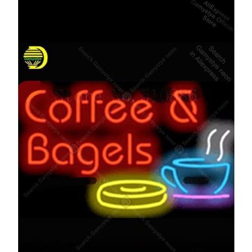 Custom Neon Sign For Coffee & Bagels Cafe Real Glass Tube Display Light Professional Logo Designers Home Display Cubs Neon Sign