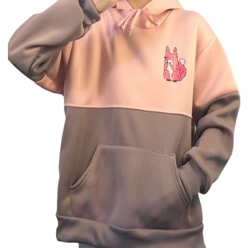 New Casual Stitching Women Clothes Hoodie Sweet Print Harajuku Pink Cute Little Fox Koala Sweatshirt Polar Bear Pullover Female