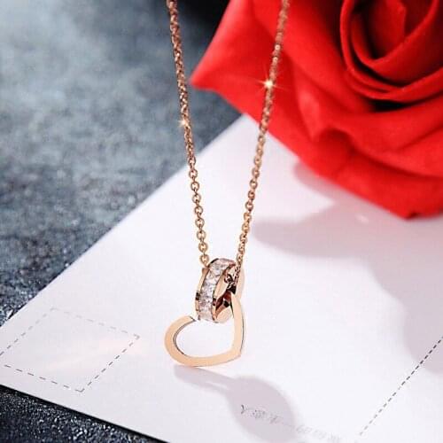 New Fashion Jewelry Simple Titanium steel heart-shaped zircon necklace female Crystal from Swarovskis Fine jewelry For Women