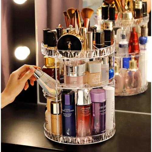 Makeup Organizer Transparent Cosmetic Storage Box Rangement Organizador Lipstick Display Stand Plastic 360-Degree Rotating
