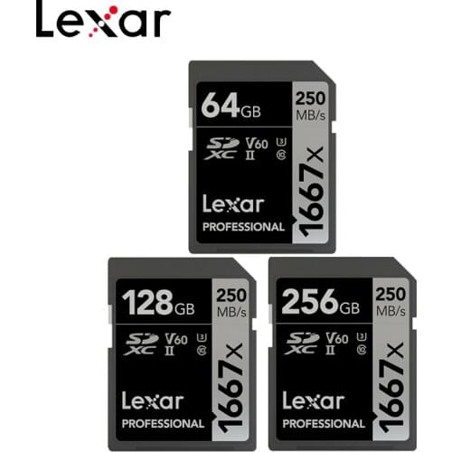 Original Lexar SD Card 1667x 256GB Class 10 Max Reading Speed 250MB/s UHS-II Memory Card 64GB 128GB V60 U3 For 4K video Camera