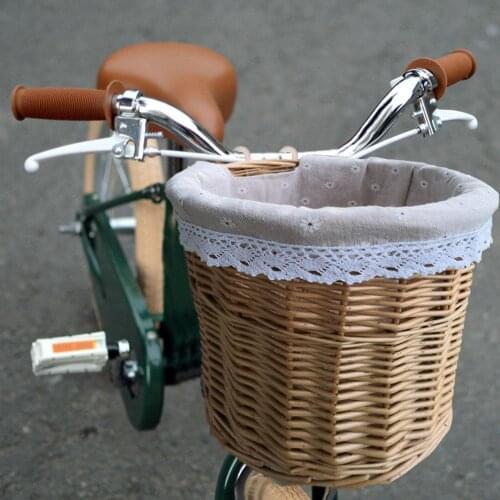 Bicycle Front Basket Wicker MTB Road Bike Basket With Leather Belt Handmade Natural Rattan Bike Storage Basket 24.5x25.5x24.5cm