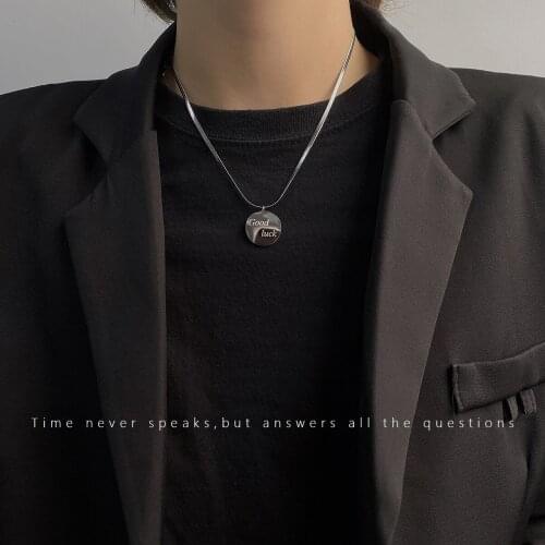 Personalised titanium steel necklace for men and women with round sign letter pendant flat snake bone chain short clasp chain