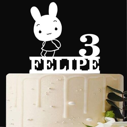 Personalized name&age Happy Birthday Cake Topper,Custom rabbit Birthday Party Cake Topper,Cute bunnies cake Decor Supplies