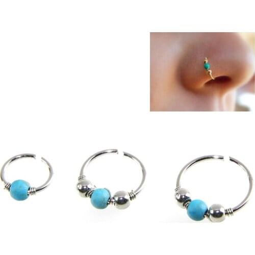 2PC Bohemian Surgical Steel Fake Piercing Nose Ring Ball Horseshoe Circular Ring Labret Nipple Hoops Nose Eyebrow Piercing